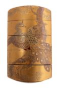 A Japanese gold lacquer five-case inro of rounded rectangular form,