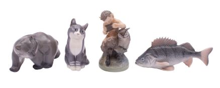 A group of four Royal Copenhagen figures with underglaze blue and green printed marks,