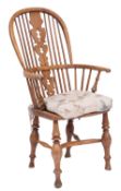 A Victorian oak, elm and beech Windsor elbow chair,