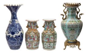 A pair of Chinese Canton famille rose vases,