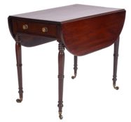 A George III mahogany Pembroke table, circa 1800; the rectangular top with twin drop leaves,