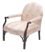 An Edwardian black lacquered and satin upholstered open armchair,