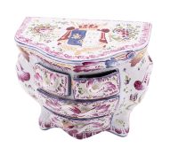 A French faience model of a miniature bombe commode of four drawers,