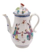 A First Period Worcester polychrome coffee pot and cover enamelled in 'Mandarin' style with a