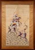 A Chinese silk work panel,