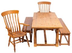 A pine refectory table in 17th century style;