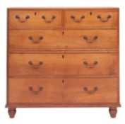 A Victorian oak chest of drawers, possibly for campaign use, late 19th century; in two sections,