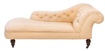 A Victorian button upholstered chaise longue,