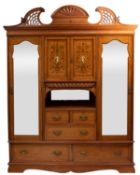 A Victorian satin, maple and marquetry compactum wardrobe,
