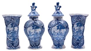 A garniture of four Dutch delft vases, probably by Albertus Kiell of De Witte Ster,