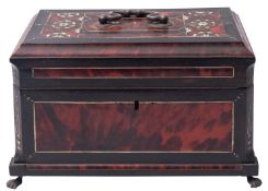 An Indo-Colonial ebony and tortoiseshell tea caddy,