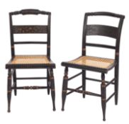 Two similar North American Sheraton ebonised and stenciled wood side chairs, by Lambert Hitchcock,