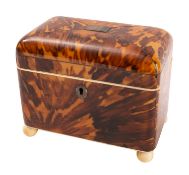 An early Victorian tortoiseshell and ivory banded tea caddy,