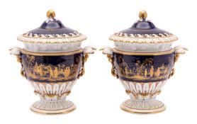 A pair of Derby ice pails and covers with strawberry finials,