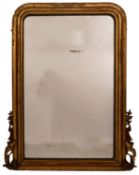 A Victorian gilt wood rectangular overmantel mirror;