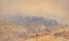 George Weatherill (British, 1810-1890) Walking the dog on the York Moors Watercolour 12.