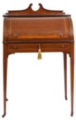 An Edwardian inlaid mahogany cylinder bureau,