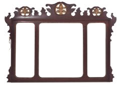 A mahogany and parcel gilt tripartite overmantel mirror in George I style,