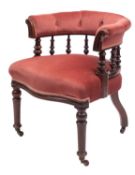A Victorian mahogany and upholstered tub elbow chair,