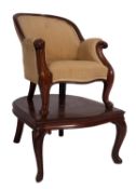 A Victorian mahogany and upholstered child's armchair and stand,