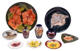 A mixed group of ten John and Walter Moorcroft pottery,