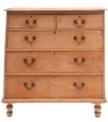 A Victorian pine chest of drawers, late 19th century; the top with ovolo moulded edges,