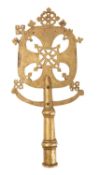 An Abyssinian Coptic Christian brass processional cross, late 19th/early 20th century; the pierced,