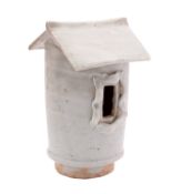 Two Chinese funerary jars the first in the form of a granary with pitched roof and side window,