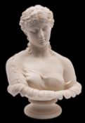 A Copeland Parian bust of Clytie, set on a waisted socle, impressed verso Copeland, 94,