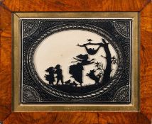 British School, 20th Century Reverse glass painted scene with children and dogs 19.5 25.