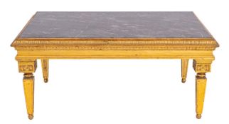 A carved giltwood and marble topped rectangular low table in Louis XVI style,