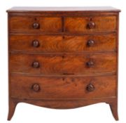 A Regency mahogany bow front chest of drawers,