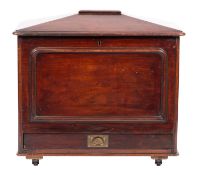 A Victorian mahogany Campaign sarcophagus shaped cellaret;
