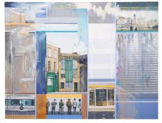 L. Lygo (British, Contemporary) Bankside Oil and collage on board 116.