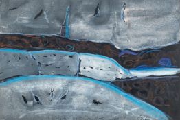 Tony O'Malley (Irish,1913-2003) 'Knills Steeple and crows in winter' Gouache and crayon 25.