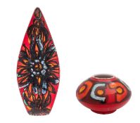 A Poole pottery Agean spear shaped dish, black backstamp and monogram for Jacqueline Mackenzie,