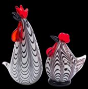A Murano glass hen and cockerel figures,