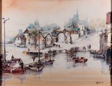 Jorge Aguilar-Agon (Spanish, b. 1936) Harbour scene Oil on canvas 69.