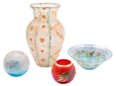 Margaret Johnson [Contemporary] a bowl and three glass vases,