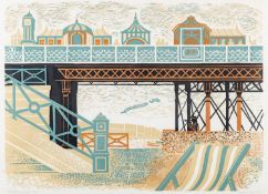 Peter Wickham (British,1934-2009) Brighton Beach II Linocut 39.5 x 54.
