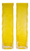 A pair of Tajima pressed yellow glass totem vases, 19cm high.