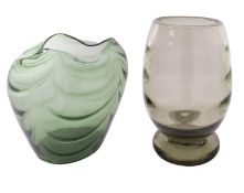 A Whitefriars Wealdstone silver grey glass vase of optic ribbed and footed form modelled after the