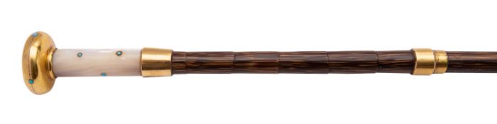 A palmwood, turquoise, mother of pearl and gilt metal mounted walking stick, late 19th century,