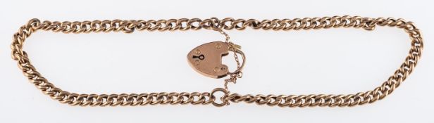 A double twist link chain bracelet with heart form clasp, 9ct gold.