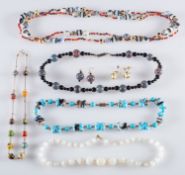 Six vintage Venetian glass necklaces and two pairs of earrings