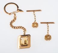 Citrine set cufflinks with chain and bar fitting,