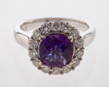 A modern fancy cut amethyst & diamond ring, in 18ct white gold,