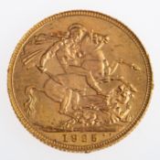 A George V gold sovereign coin, 1925.