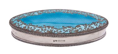A silver and enamel navette box by Joseph Round, Sheffield 1910,
