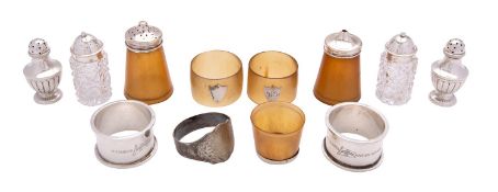 A Scottish provincial silver mounted horn three piece cruet set by William Dunningham & Co.